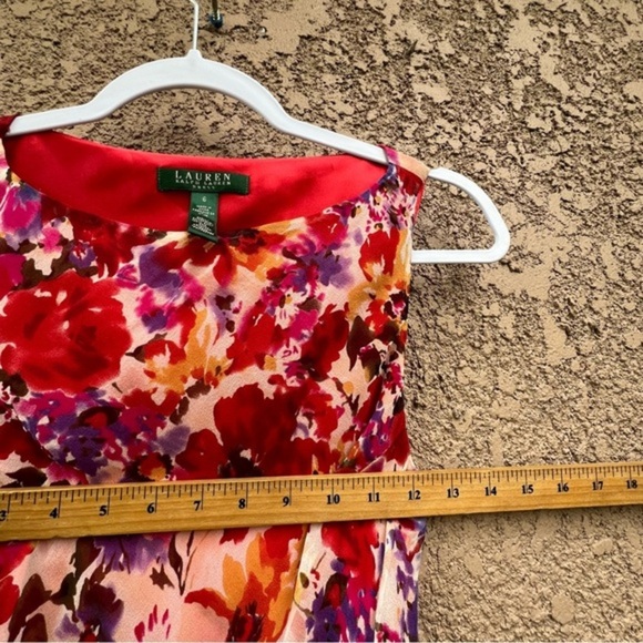 Lauren Ralph Lauren Womens Silk Spring‎ Dress Lined Floral Red Size 6 - Picture 9 of 10